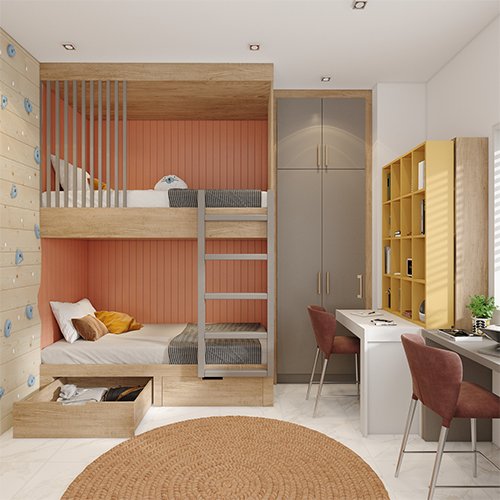 Apartment interior designers in Banjara Hills designed a space-saving kids bedroom