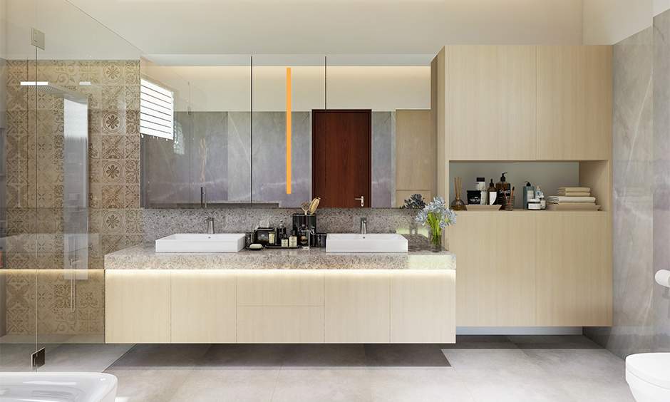 Attached bathroom design ideas showcasing modern fixtures, elegant tiles, and stylish decor elements