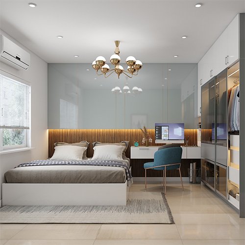 Bedroom design in Banjara Hills Hyderabad designed a bedroom with study corner