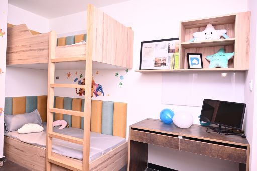 Tranquil bedroom interior design at Baramunda, Odisha, blending comfort and modern elegance.