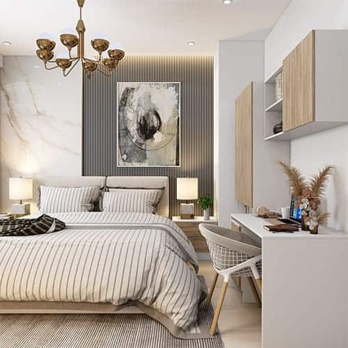 Best bedroom interior designers in Whitefield designed a bedroom with study unit