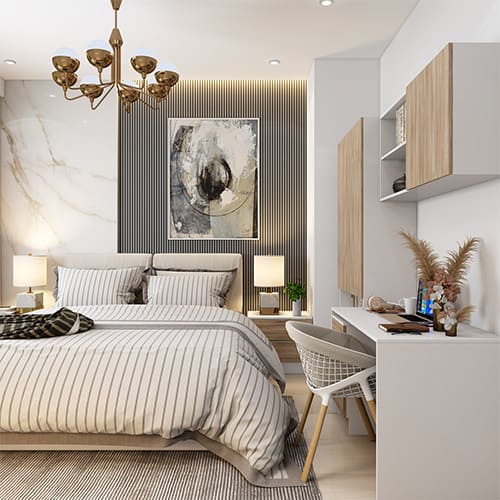Best home interior designers in Visakha designed a bedroom with study unit