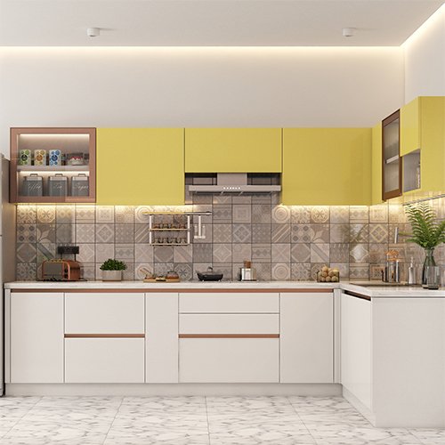Best interior designers in Gachibowli designed a l shaped modern kitchen with storage