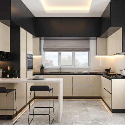 Best modular kitchen in Hyderabad in a modern style with a breakfast counter