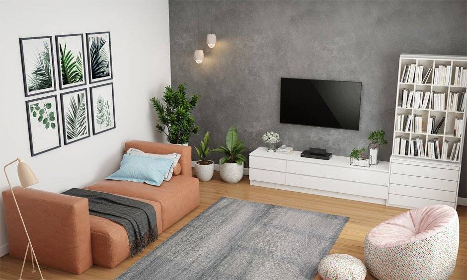 Grey and off-white, two colour combinations for drawing room walls elevate the space