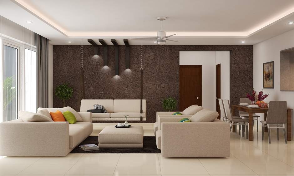Classic brown wall colour design for drawing room