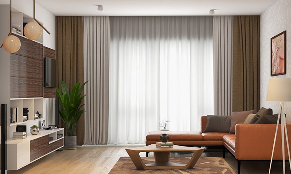 Contemporary living room interior design style with plants to add warmth
