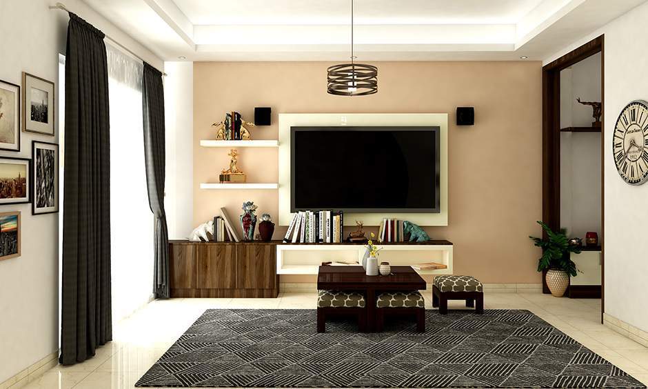 Drawing room wall colour in neutral creamy beige provides a calm and welcoming backdrop for various design styles