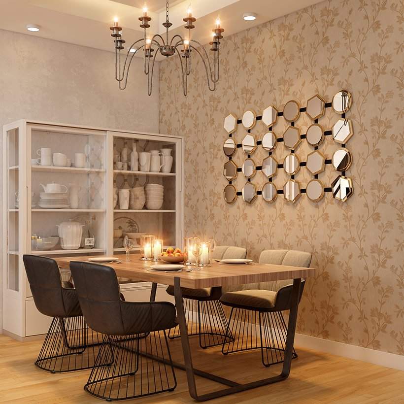 Crockery unit with a sleek and slim glass front it is a crockery unit design for dining area