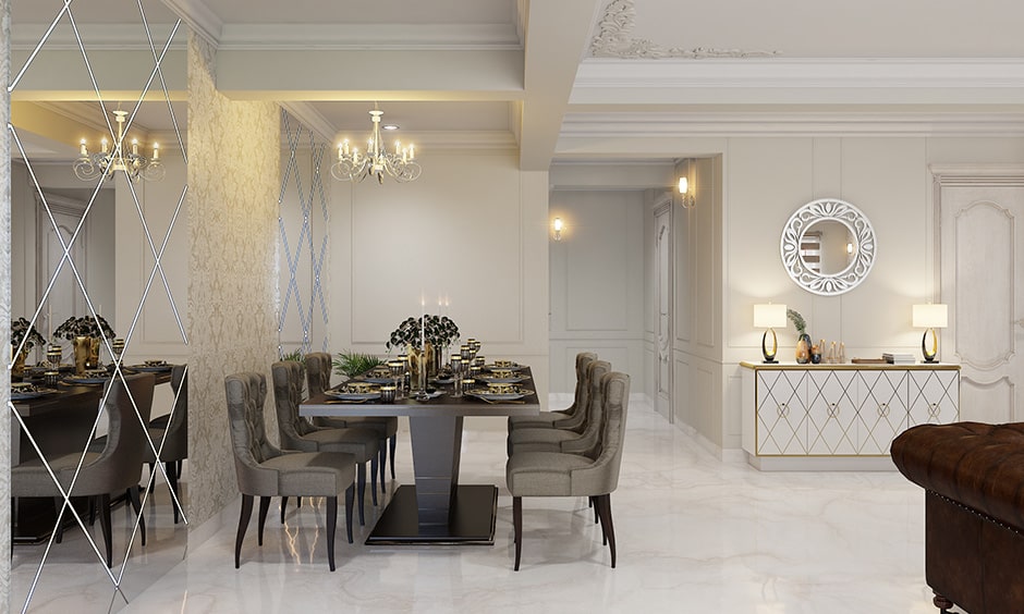 Dining room decor with mirrors makes your dining room look larger and airier
