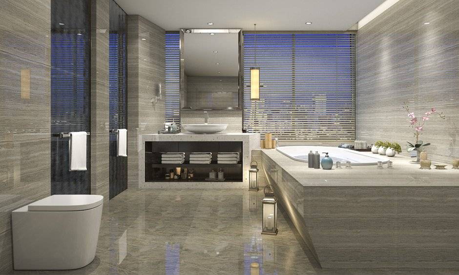 Drop-in corner bathtub size which looks minimalist and contemporary