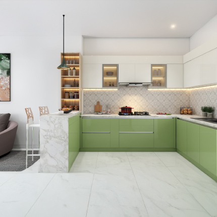 G-shaped kitchen design for independent houses in Coimbatore Ganapathy
