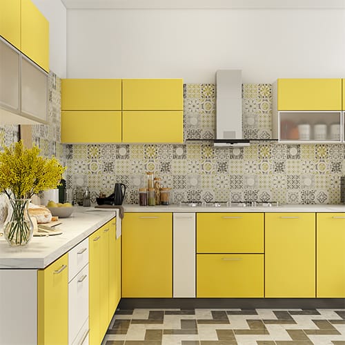Home interior designers in Gandhinagar created l shaped kitchen