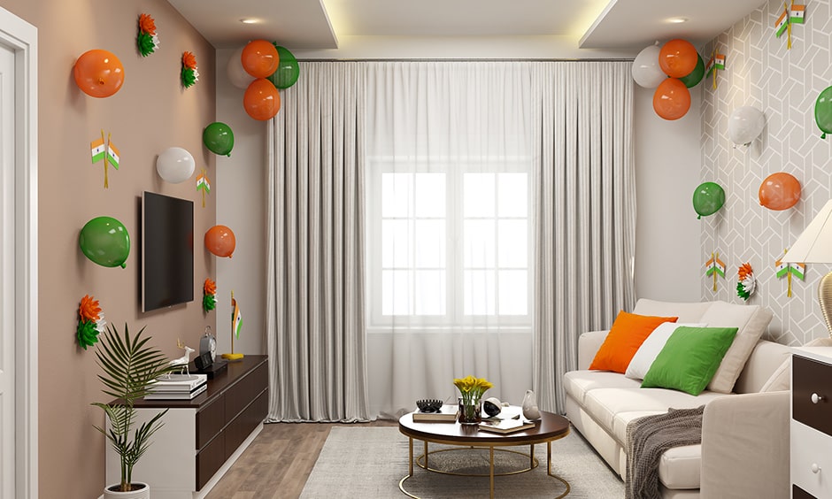 Independence day decoration with balloons in the colours of the national flag to your living room