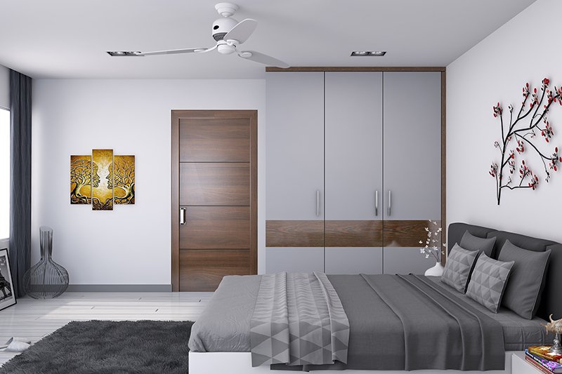 Latest furniture design for bedroom with square shelves for books and a sudy table with shelve