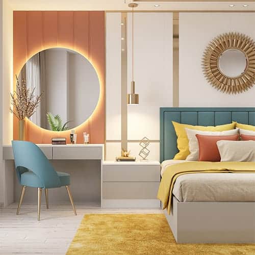 Interior designers in Whitefield designed a bedroom with drawer storage