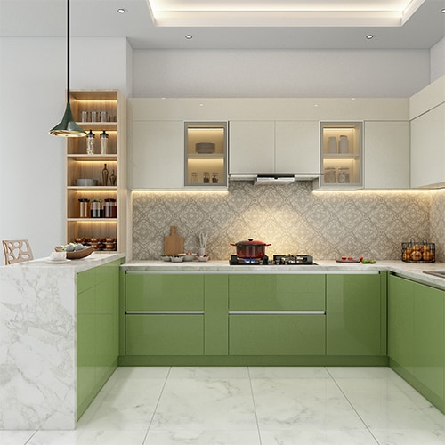 Kitchen interior design in Gandhinagar Gujarat with a breakfast counter