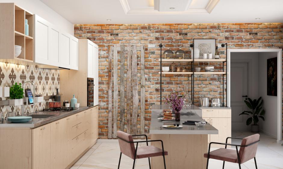 Kitchen design trend which has brick walls and steel accents