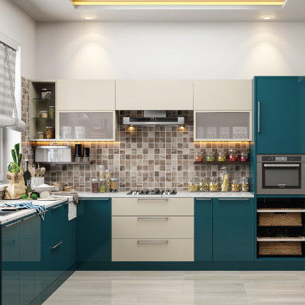 Kitchen interiors Bangalore with L shape layout