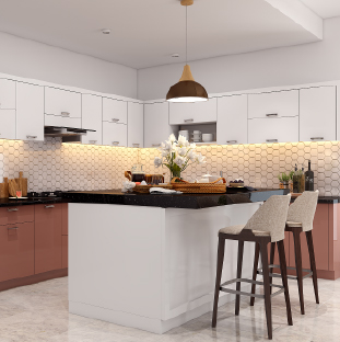 Modern kitchen island design for luxury homes in Kolkata, West Bengal