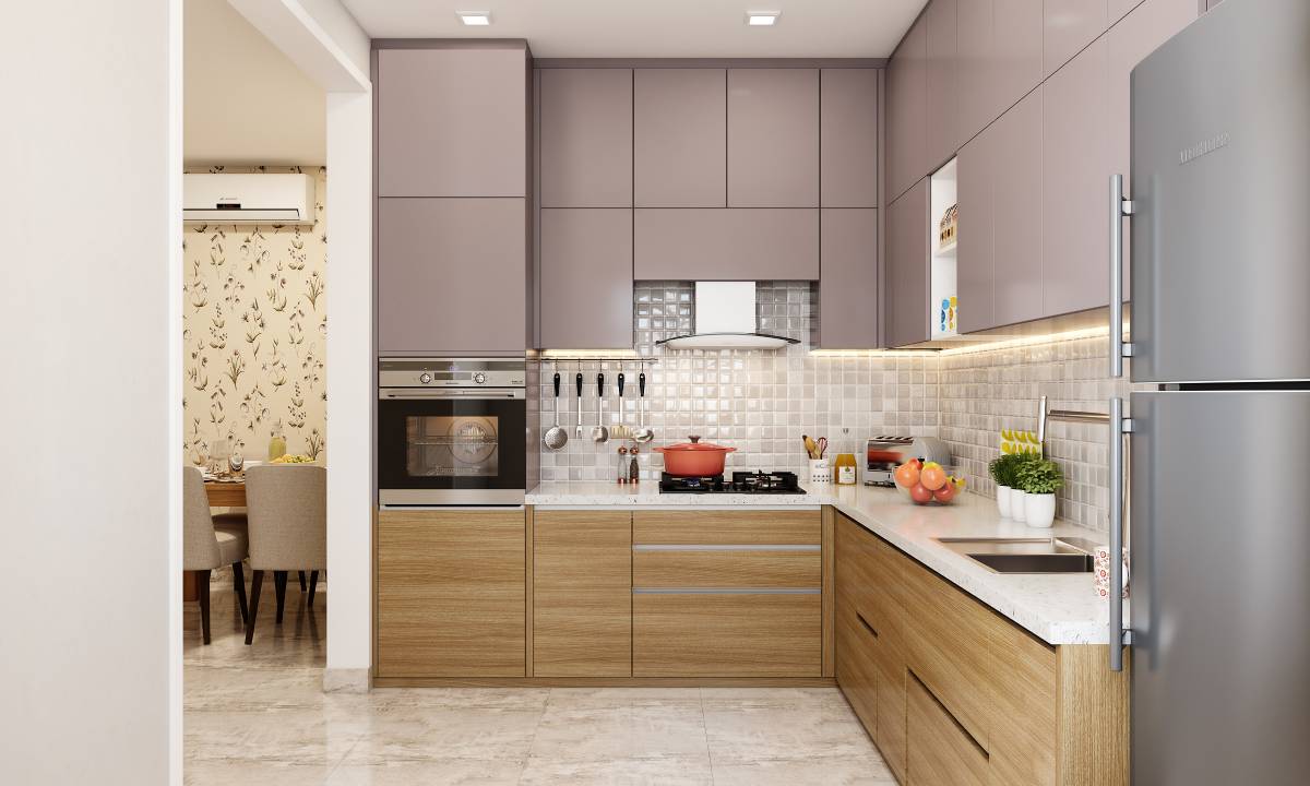 L-shaped modular kitchen layout with cost estimate reference