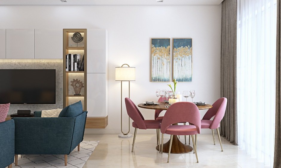 Living cum dining room design in 2bhk home