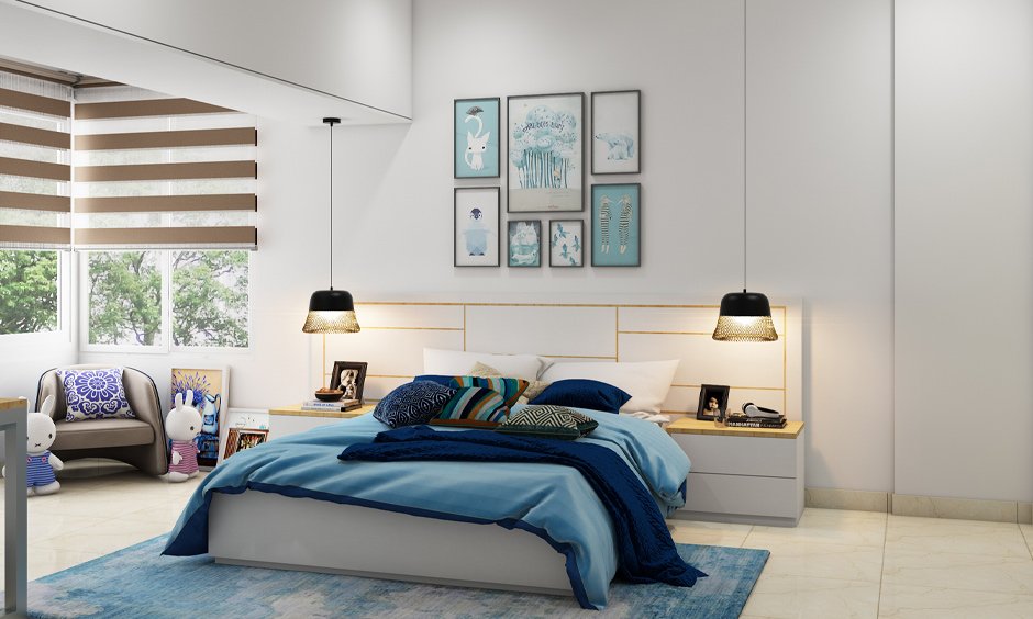Modern kid’s room wall decor concept with animal posters and pendant lights bring calming and curious minds