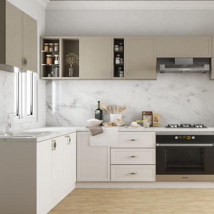 Modular kitchen company in Pune designed a modern kitchen with neutral cabinets.