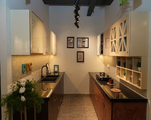 Modular kitchen in parallel layout at designcafe hebbal