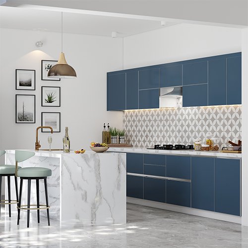 Modular kitchen design in Banjara Hills Hyderabad with breakfast counter