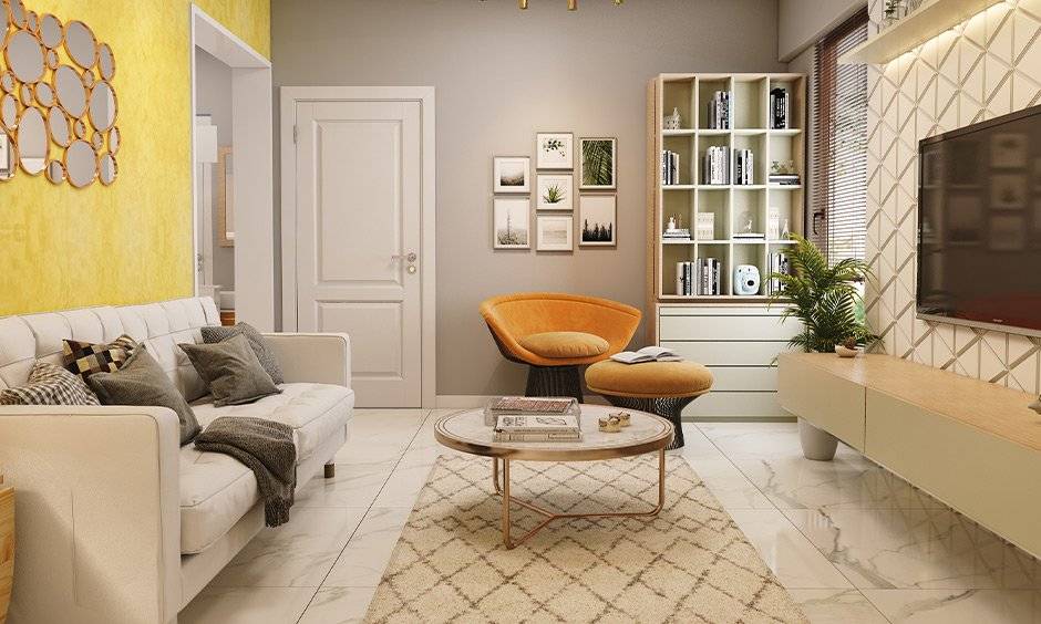 A monochromatic cream living room which is perfect for compact homes