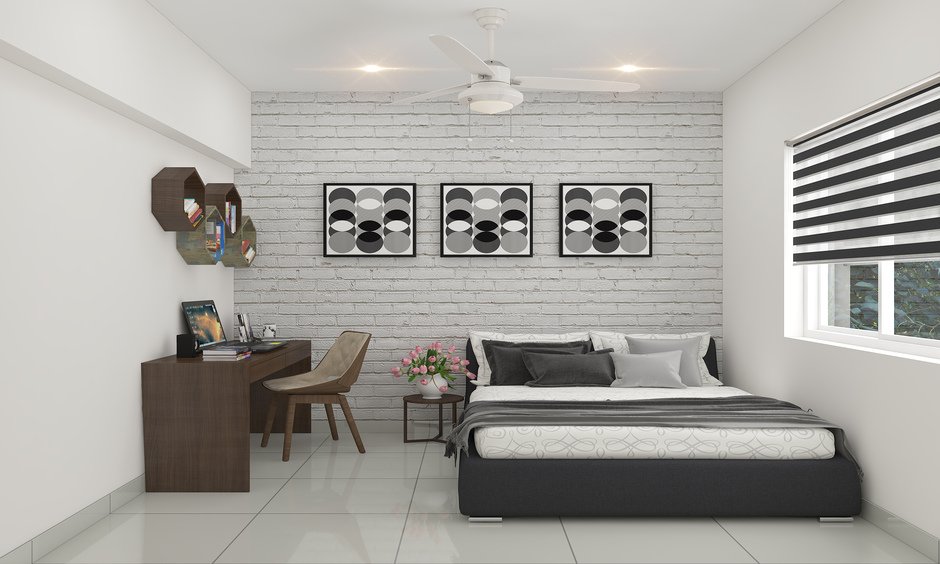Simple bedroom interior design in monochromatic style