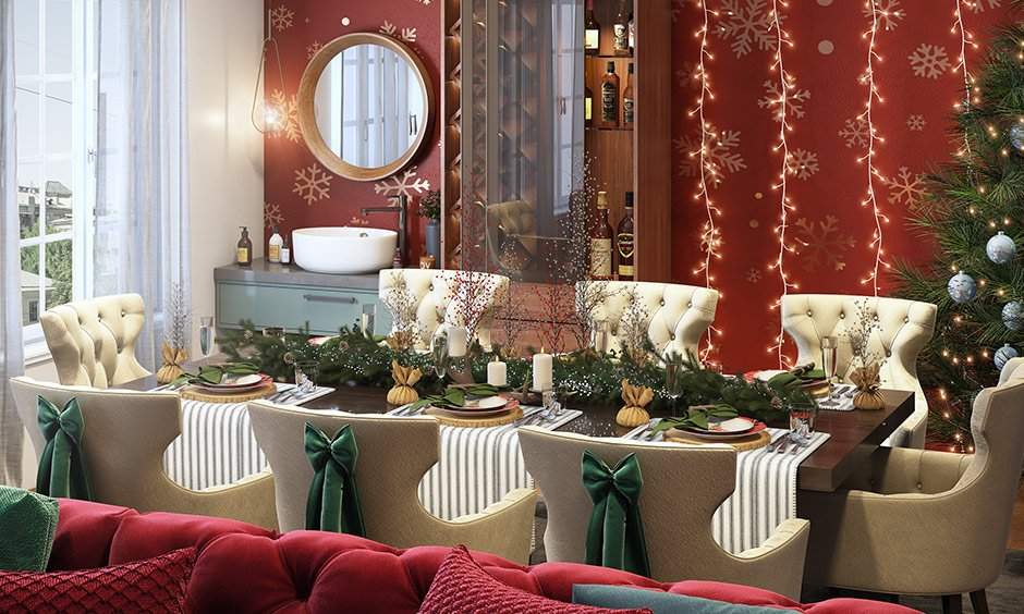 New year decoration for dinner table by gift wrapping the dinner table