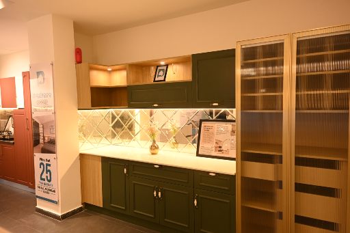 Modern one-wall kitchen interior design at DesignCafe Bhubaneswar, maximizing space and efficiency.