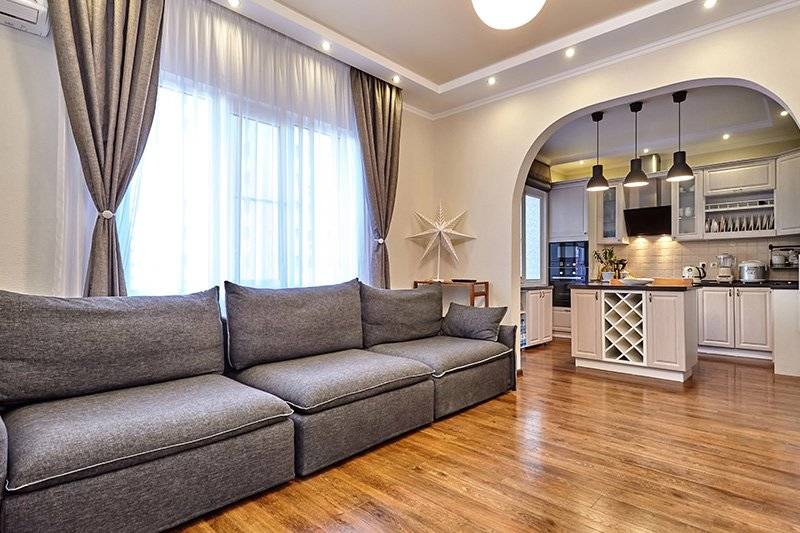Open kitchen design integrated with a living room