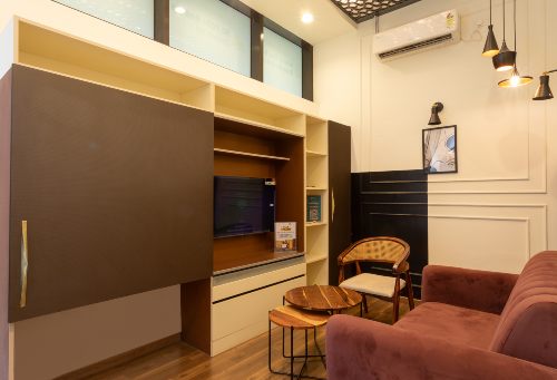 Luxurious premium living room design at Balewadi Interior Studio, showcasing elegance and comfort.