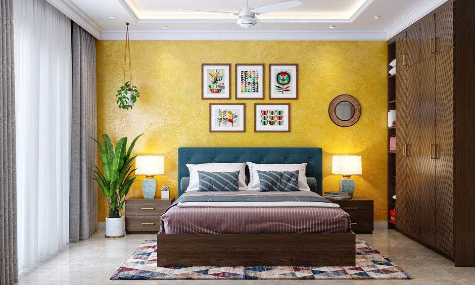 Simple indian bedroom interior design with green plants for positive vibes