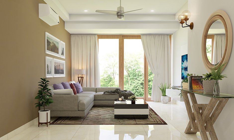 Small drawing room interior with mirror for a classy look