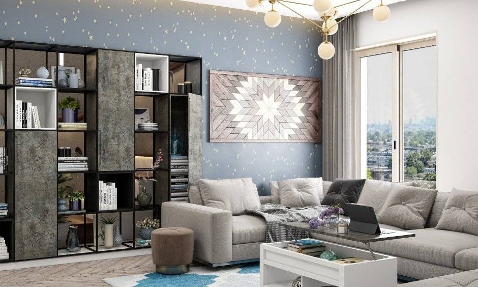 Small drawing room design with sectional seating arrangement