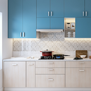 Straight kitchen design for small apartments in Noida, Uttar Pradesh
