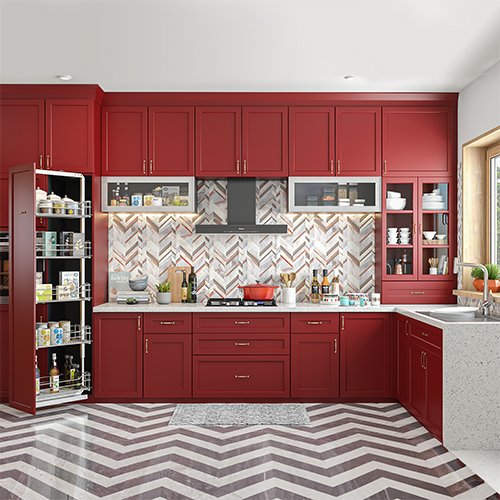 Top interior designers in Banjara Hills, Hyderabad, designed a kitchen with pantry pullout