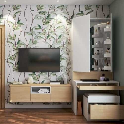TV unit with a hidden dresser created by best interior designers in Diva junction thane.