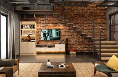 TV unit light design with RGB and minimalist decor.